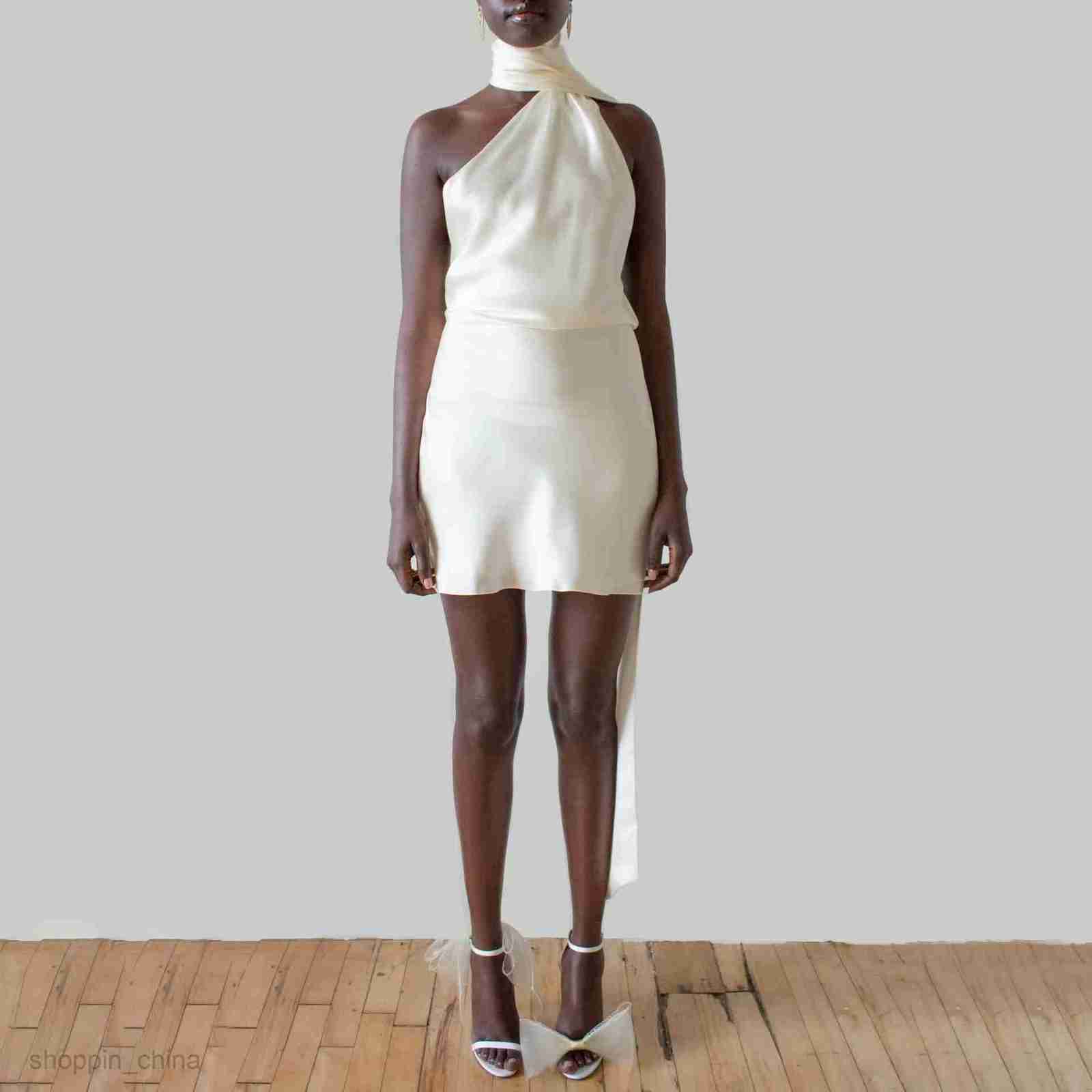 Basic Casual Women Dresses New Dress Women's Feeling Open Back Short Skirt Adjustable Hanging Neck Satin Dress