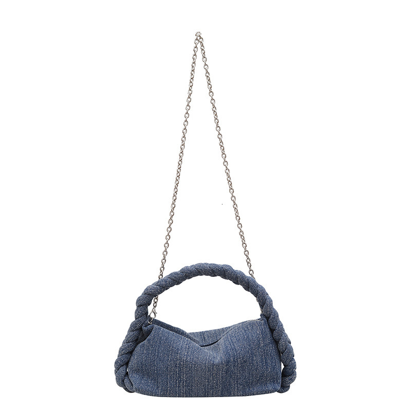 version new hand woven denim pillow fashionable and versatile French stick women's trendy single shoulder crossbody chain bag