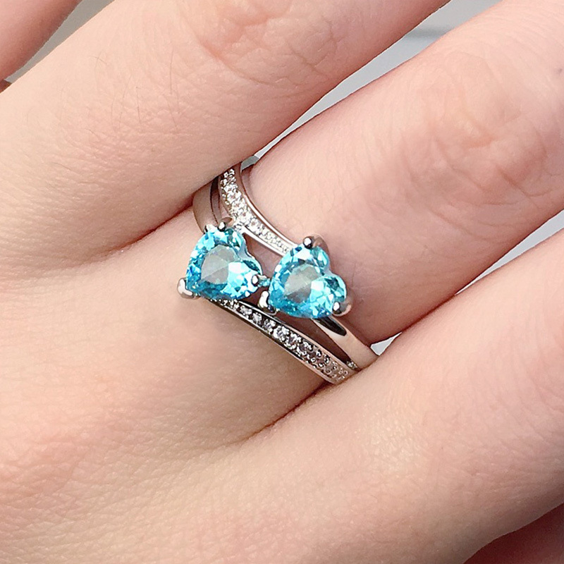 ring Women's zircon ring double heart shape 7mm 12mm diamond white gold wedding ring pink crystal solitaire ring wedding party jewelry