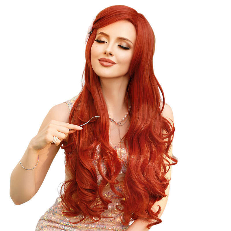 Mermaid With Long Curls And Hot Red Cosplay Orange Role-Playing Wig