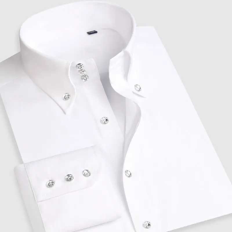Dress Shirt Men Button-down Collared Formal Business Long Sleeve Casual Shirt Korean Fashion Slim Fit Male Designer Shirts White LX241017
