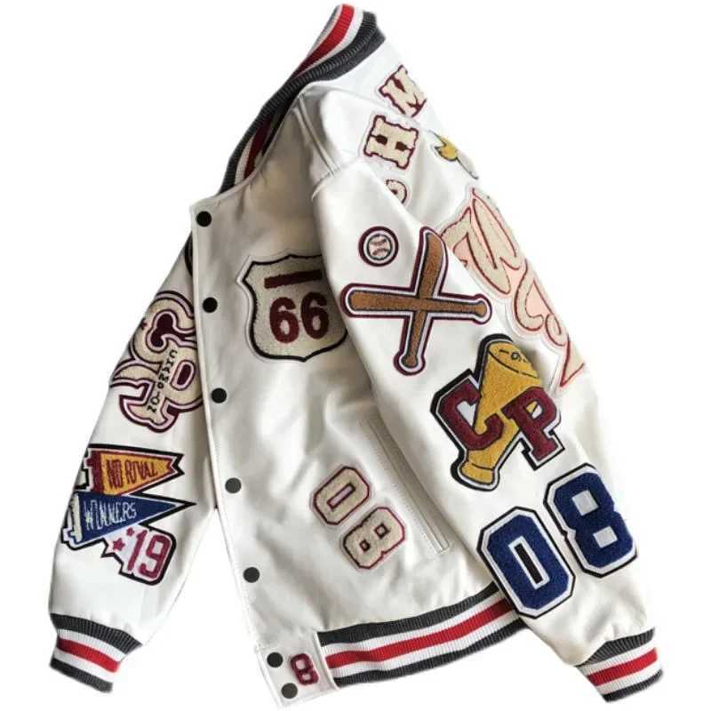 Baseball uniform Y2K mens spring and autumn retro trend leather jacket used for heavy industry embryo white short jacket hot selling M241017