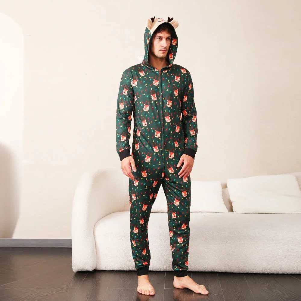 2024 Christmas Family Matching Set Cute Deer Ear Cover Zipper jumpsuit Cute one-piece jumpsuit allows printing pajamas Christmas appearance W241015