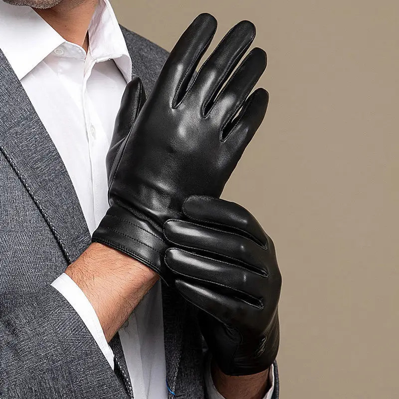 Mens Genuine Sheepskin Leather Gloves Business Short Full Finger Touch Screen Driving Motorcycle Fashion Autumn Winter 241016