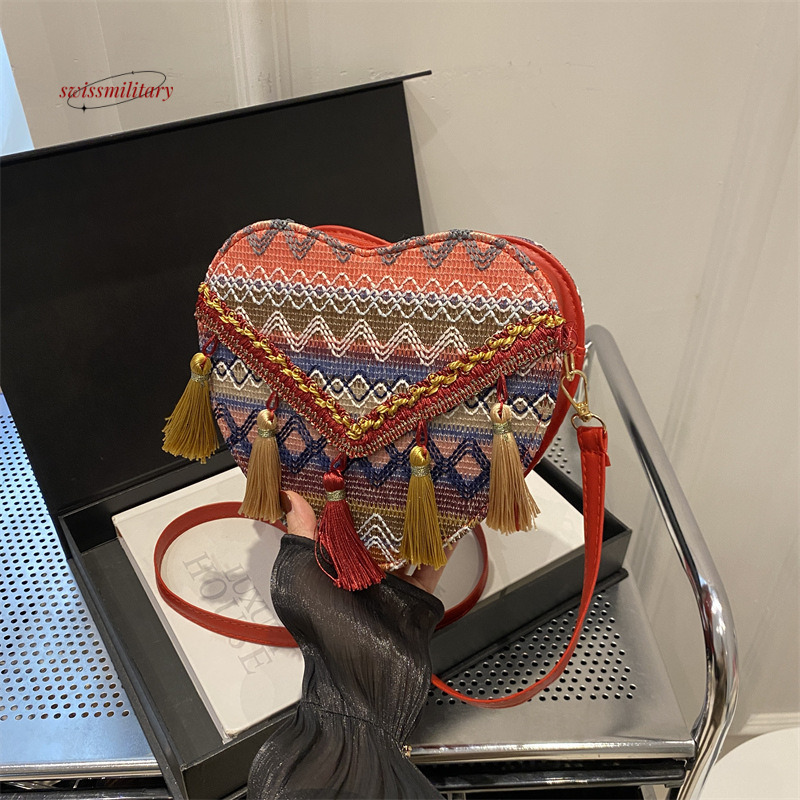 Ethnic style knitted tassel for women 2024 fashion new heart-shaped crossbody Bohemian shoulder bag #16 swissmilitary