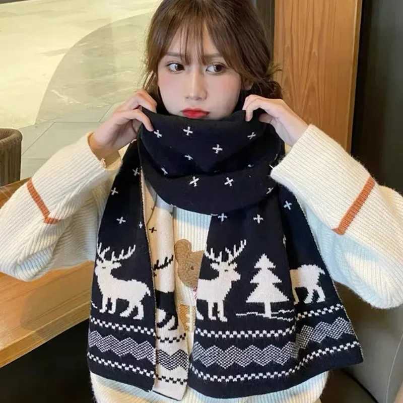 Christmas reindeer scarf mens winter cartoon reindeer snowflake scarf cute and couple scarf fashionable gift X241017