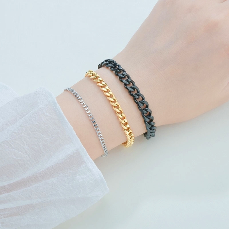 Fashion Stainless Steel Men Curb Cuban Chain Bracelet Women On Hand For Couple Unisex Wrist Jewelry Gift 241016