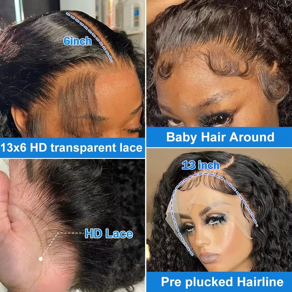 180 Density Deep Wave 13X4 Front Transparent Human Remy Hair 30 40 Inch Curly 13X6 HD Lace Frontal Wig For Black Women