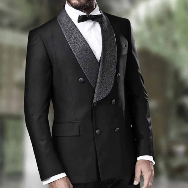 Double Breasted Wedding Tuxedos For Mens Groom Suits Slim Fit Floral Shawl Lapel Male Fashion Tailor Made 2 Pieces Jacket with Pants