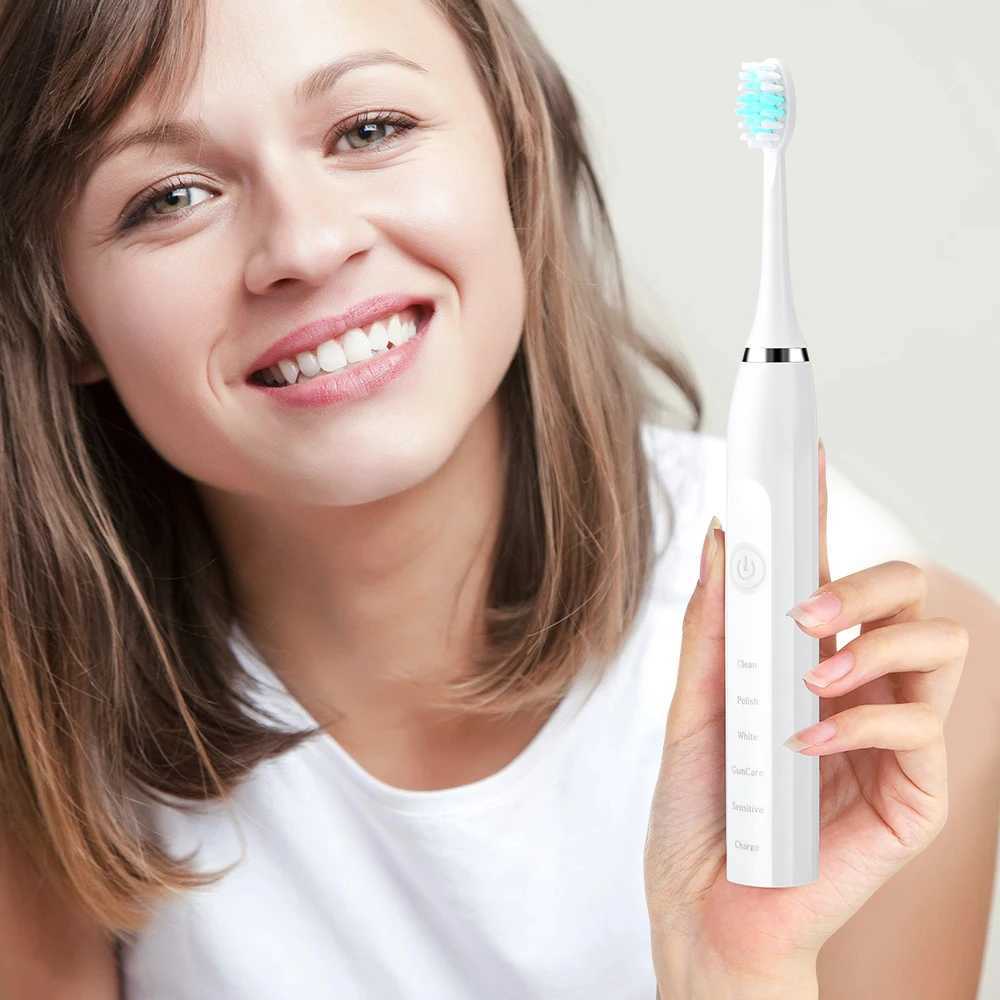 Ultrasonic Electric Toothbrush Brush 5 Modes USB Charger Rechargeable Toothbrush Replacement Heads Set for Adults Oral Use for Adolescents M241017