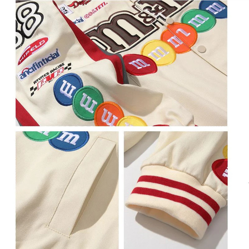 Unisex Bombers Jacket Women Spring Autumn Hip Hop High Street Stand Collar Bomber Varsity Racing M Embroidery Baseball Coats 241007
