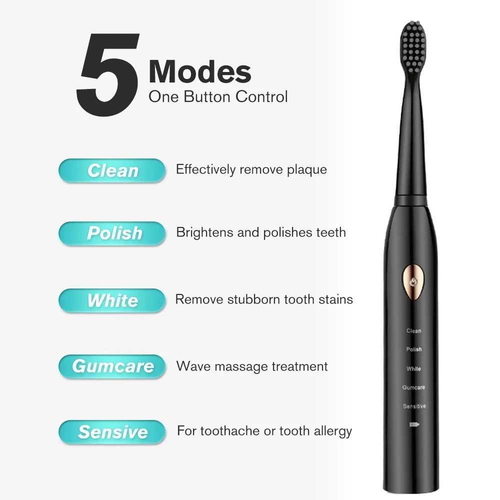 Sonic electric toothbrush USB charging 4-color IPX7 waterproof 5-speed mode ultrasonic charging soft hair adult toothbrush M241017