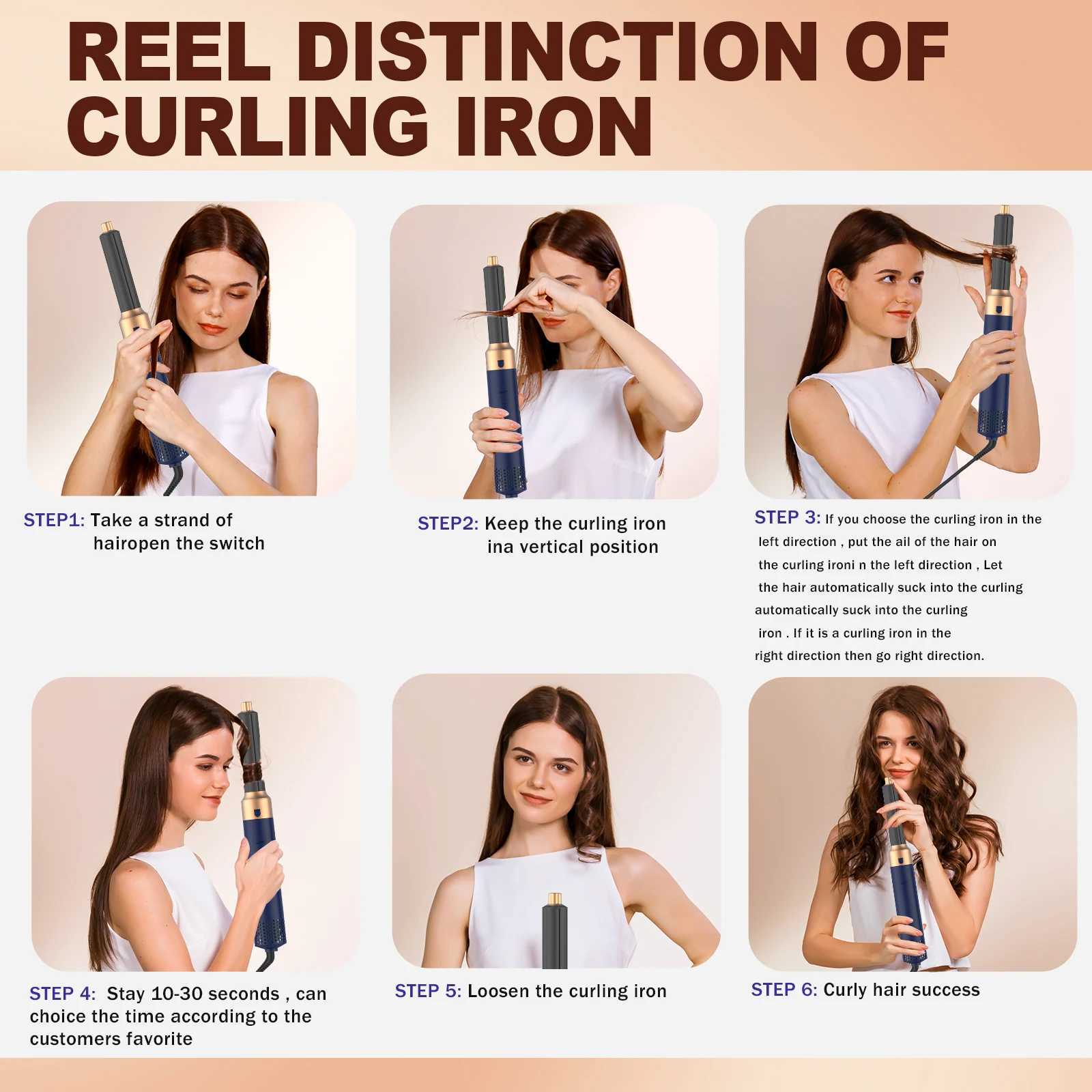 5-in-1 hair removal brush multifunctional hot air brush packaging with negative ion hair removal style equipped with a curling straightener nozzleCL24