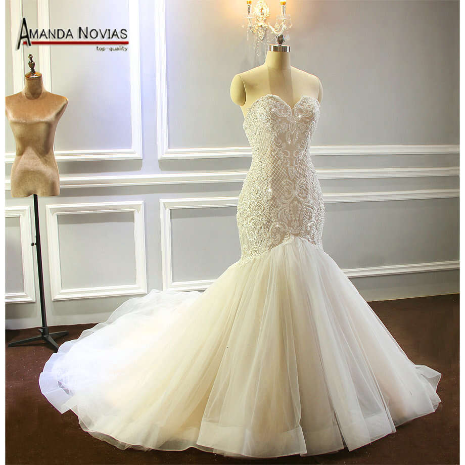 Champagne Wedding Mermaid Full Beading Shinny Bridal Dress Custom Order Size