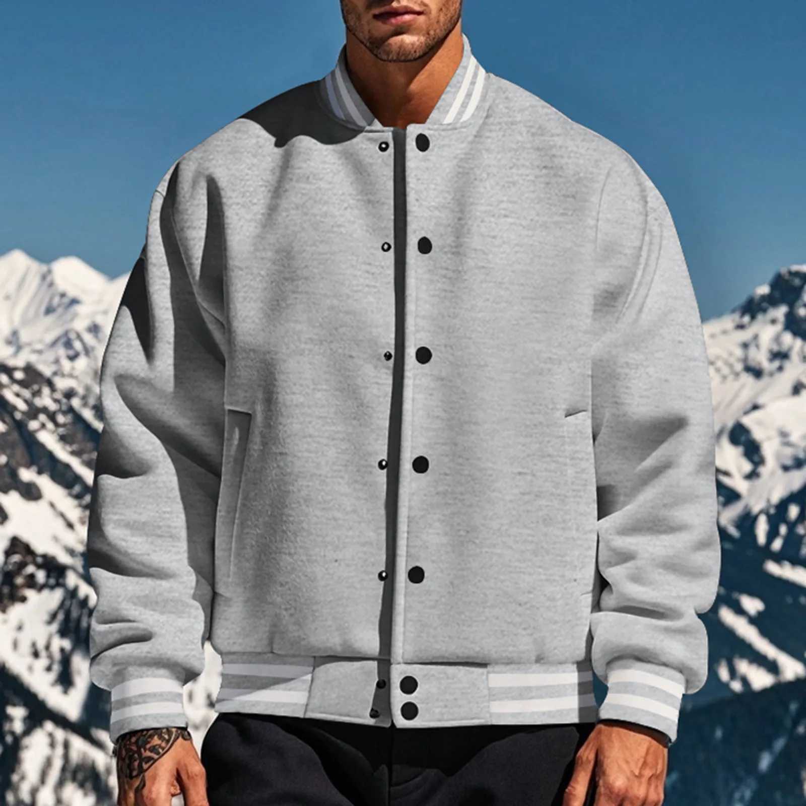 Mens Spring and Autumn College Jacket Solid Color Korean Fashion Loose Baseball Uniform Couple Windproof Waterproof Bomb Jacket M241017