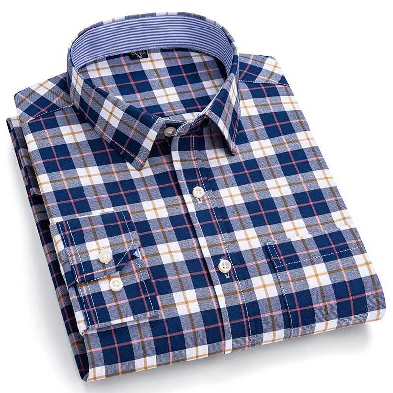 Mens Social Shirts Long Sleeve 100%Pure Cotton Oxford Buttoned Plaid Formal Male Casual Clothes Oversized Shirt Plus Size S-7XL LX241017