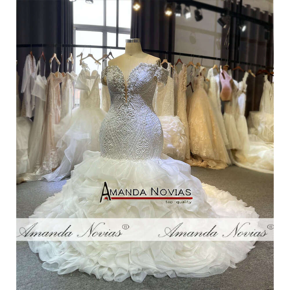Off The Shoulder Beading Mermaid Wedding Dress Ruffles Skirt