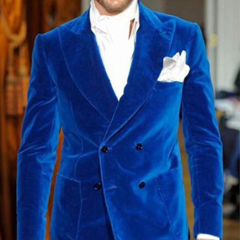 Velvet Men Suits Slim Fit With Double Breasted For Wedding Prom Peaked Lapel Groom Tuxedos Latest Style Male Fashion 2024