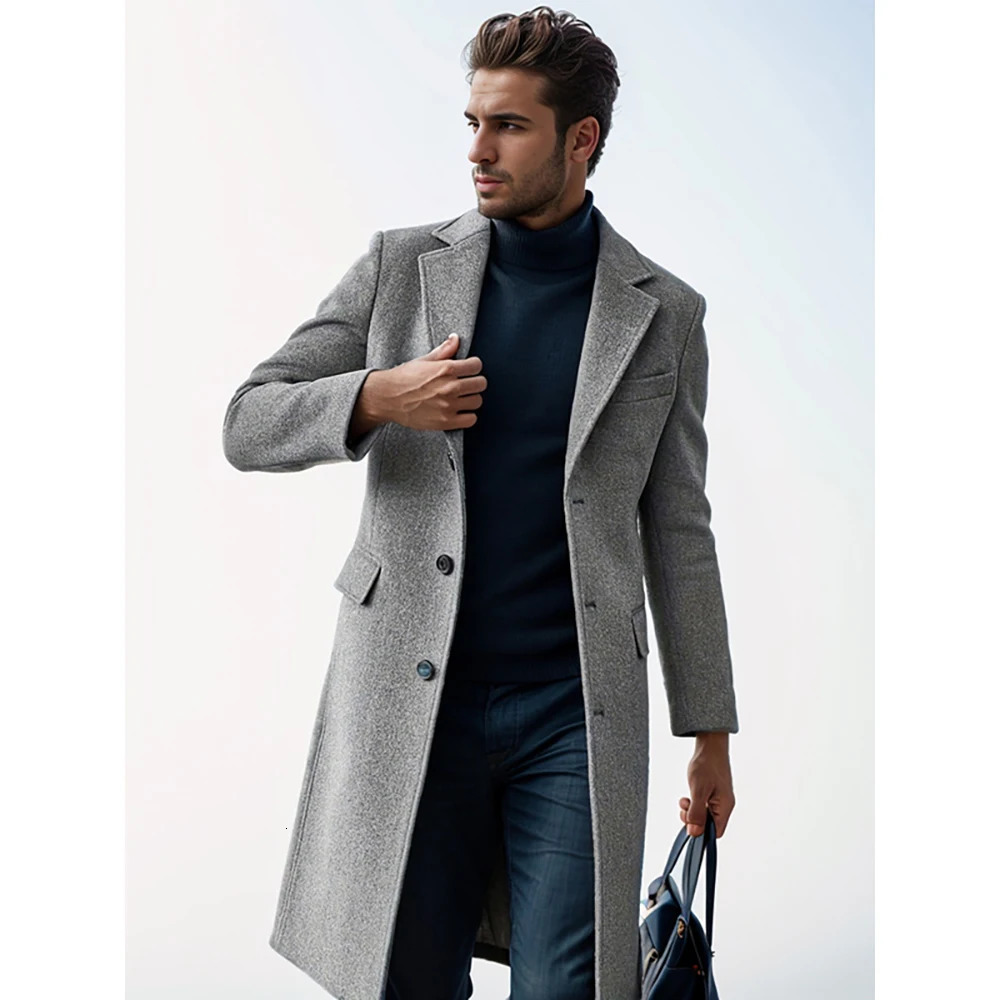 selling autumn and winter highquality mens jacket British style long wool coat 241007