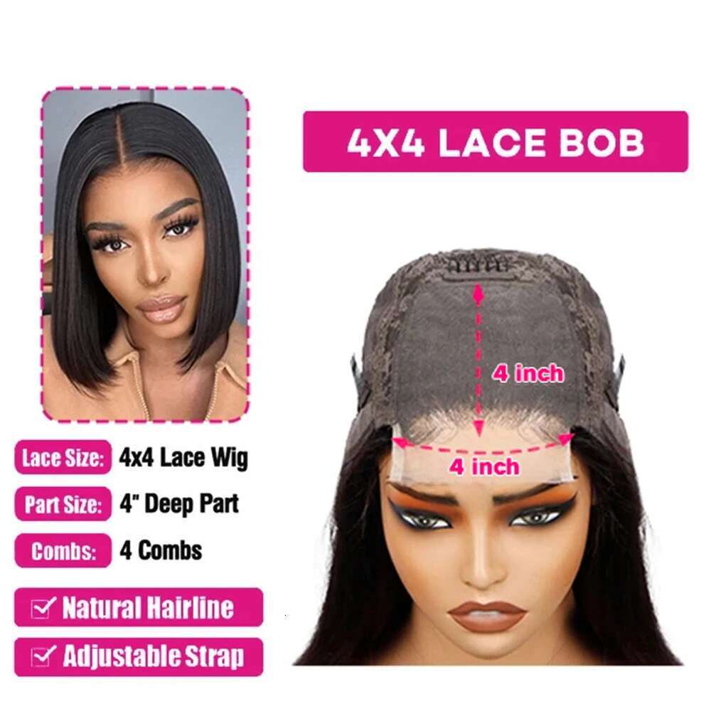 4X4 Closure Bone Straight Bob For Women Preplucked Lace Frontal Brazilian Wig 100% Human Hair