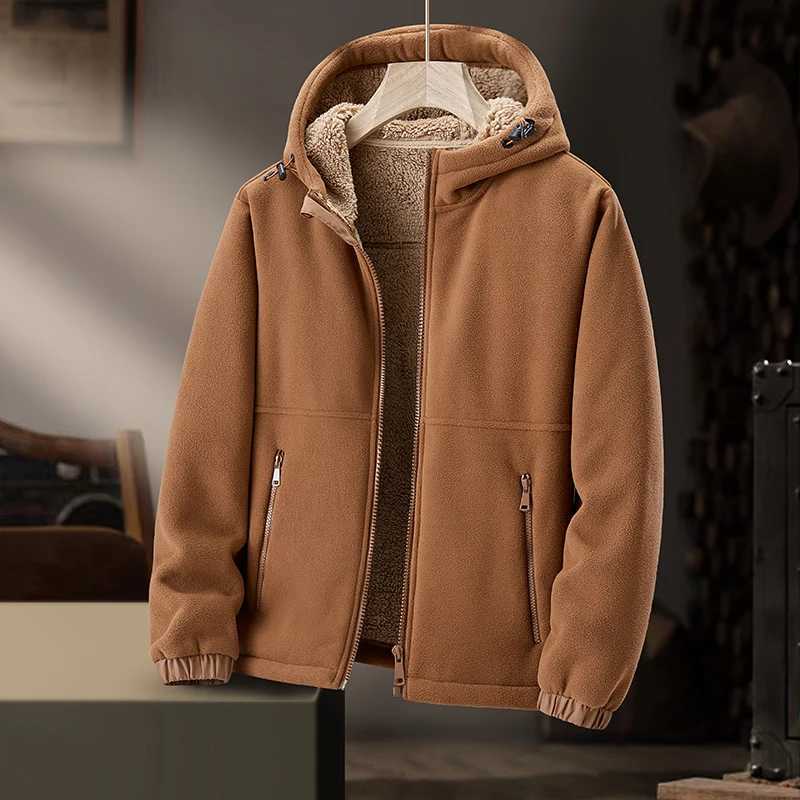 Hooded Polar Fleece Jacket Men Thick Warm Winter Jackets Solid Parkas Man Cotton Padded Outwear Coats Casual Mens Clothing Top X241017