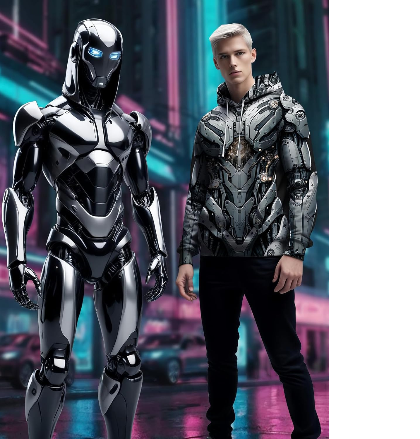 Hoodie for Mens Womens Unisex Graphic Hoodies, 3D Novelty Pullover Sweatshirt, Xmas Men Women Teen Boy Gifts, Black White Galaxy Print Flag Graphic