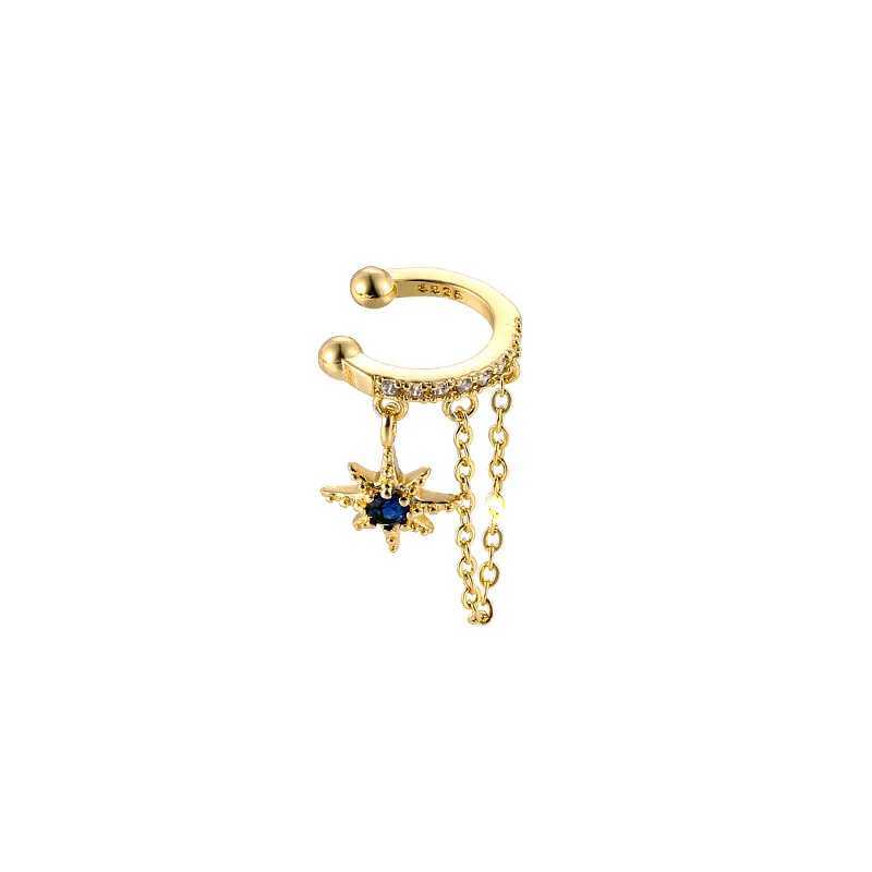 Winoneday 1 piece asymmetrical double chain womens earrings blue water droplet star CZ earrings cuffs fake earrings fashion jewelry W241017