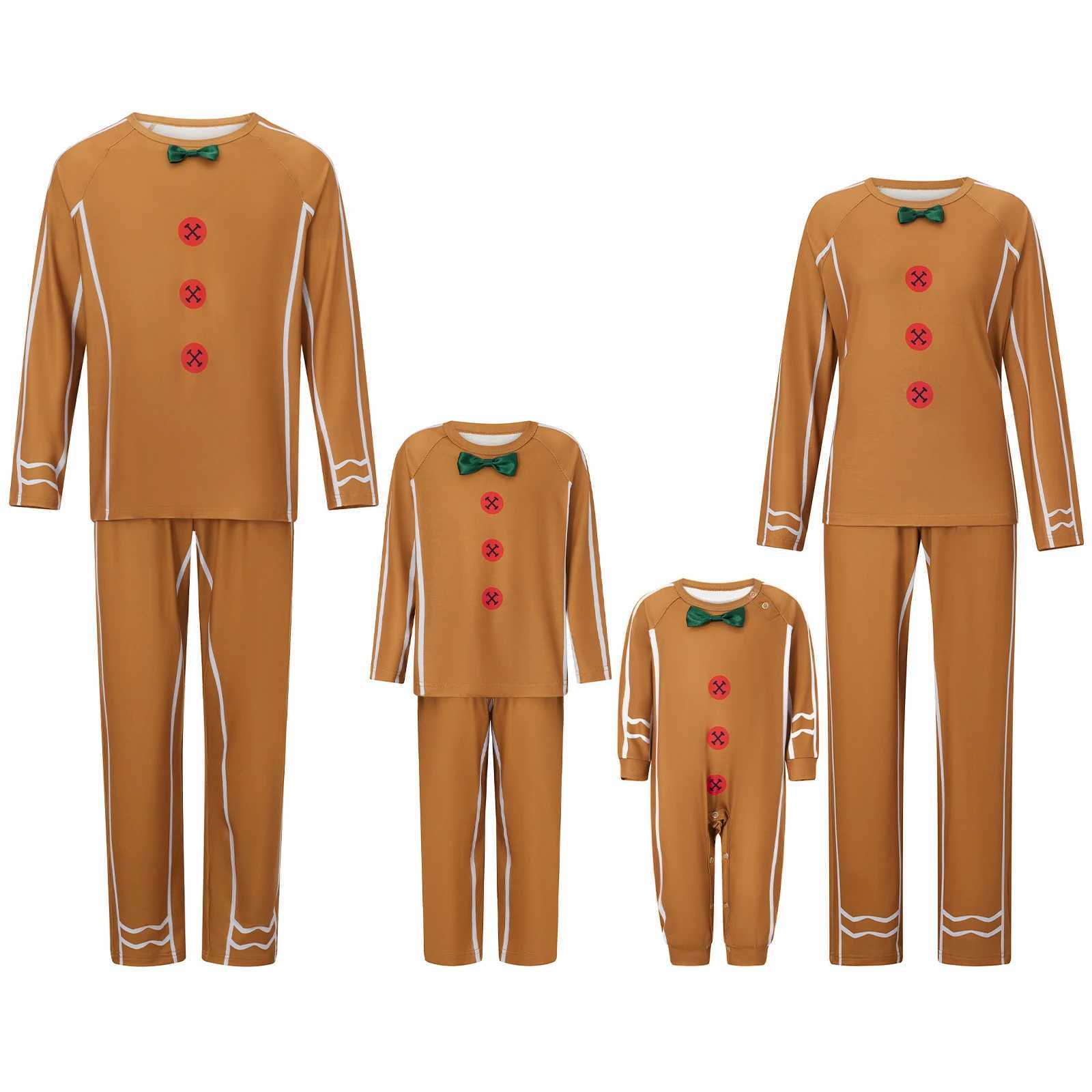 Family Matching Christmas Pajamas Baby Union Gingerbread Mens Bow Decoration Printed Top and Pants Pajama Set 2024 W241015