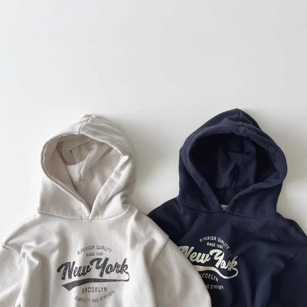 Autumn Baby Long Sleeve Hooded Sweatshirt Letter Print Children Casual Hoodie For Boys Girls Loose Tops Infant Clothes 241017