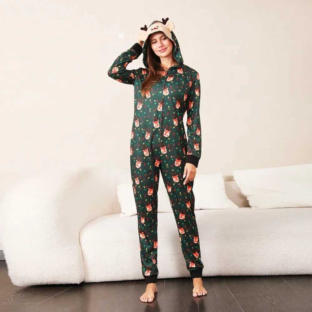 Family Christmas pajamas cartoon reindeer jumpsuit cute earmuffs jumpsuit mom dad child matching set warm and soft pajamas Christmas appearance W24101