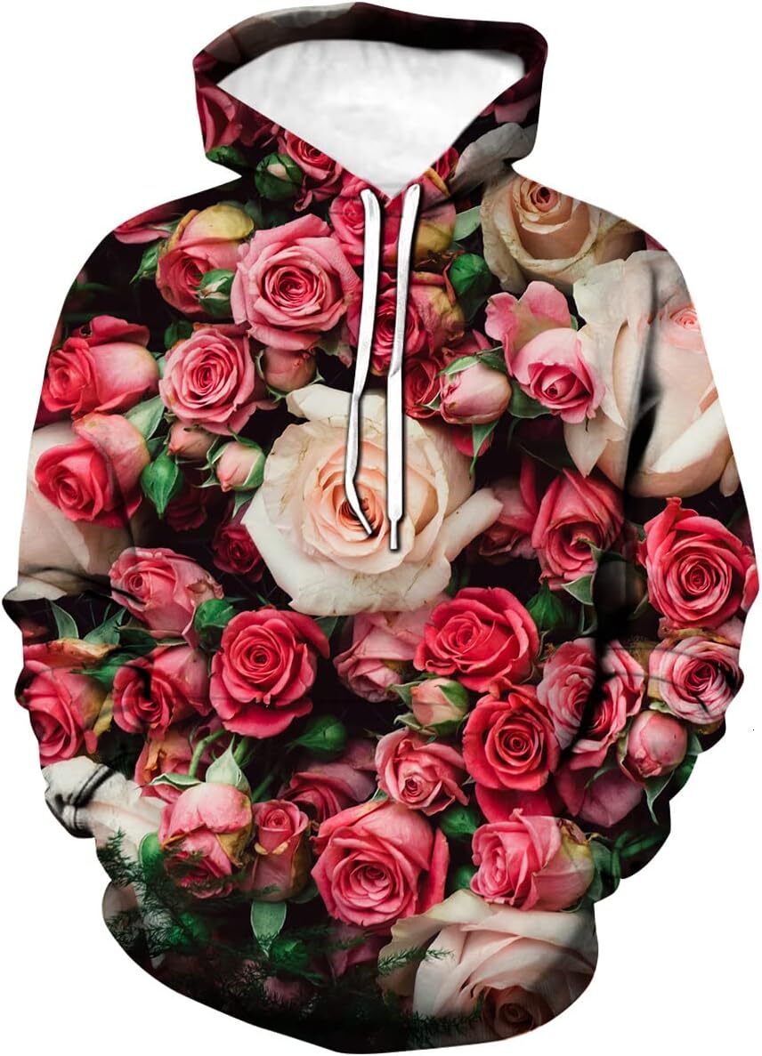 Hoodie for Mens Womens Mens Casual Hoodie Floral Rose 3D Fashion Hooded Sweatshirt Pullover Graphic Hoodies sweatshirt Pullover Long Sleeve cool