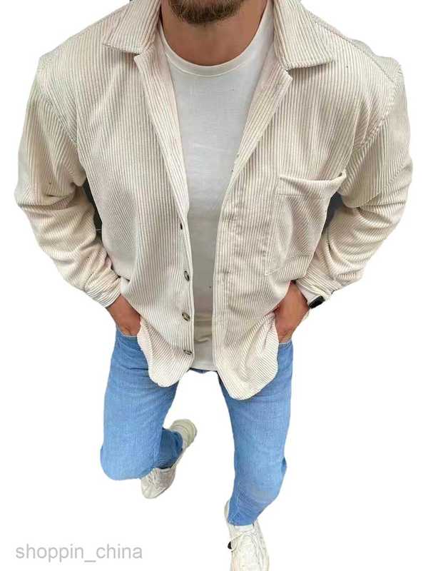 Men's Jackets Coats Men's autumn new pure color long sleeve jacket casual Lapel corduroy thickened cardigan