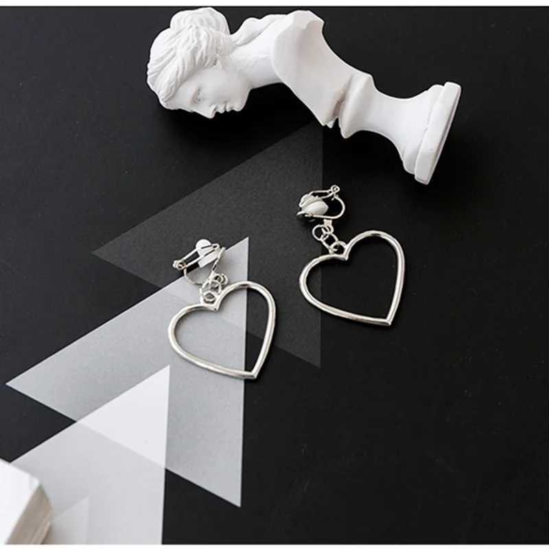New hot fashion geometric heart-shaped clip on earrings no perforations Brincos oorbellen simple statement womens jewelry earrings W241017