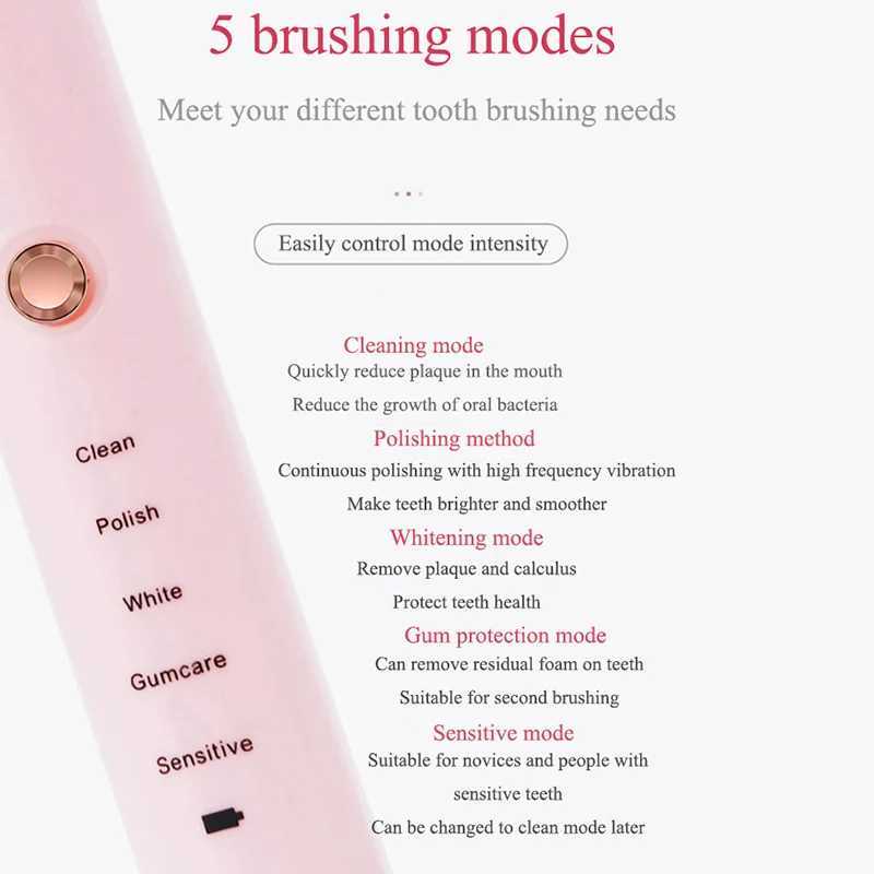 New Arrival Rechargeable electric toothbrush with black and white sound wave removal for Tartar oral hygiene IPX7 waterproof comes with a replacement 