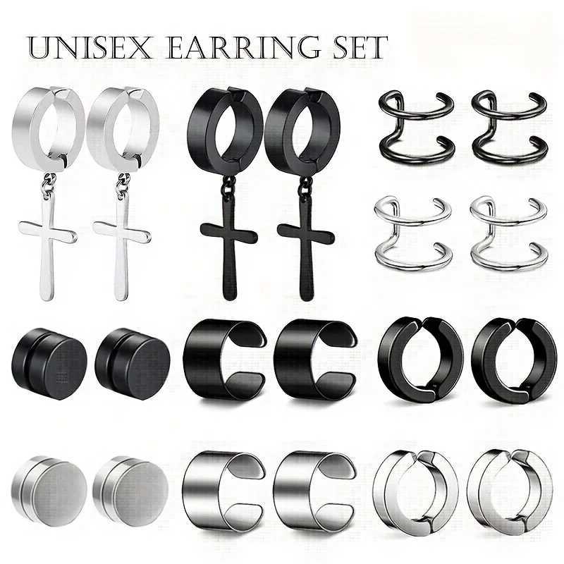1 pair of neutral stainless steel magnetic stud earrings non perforated earrings clip on cross earring set suitable for womens daily jewelry wear W241