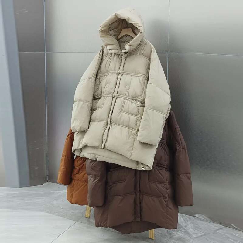 Women's Winter 2024 New Loose-Fit White Duck Down Coat Long Sleeves Warm Windproof Stylish Jacket Trendy