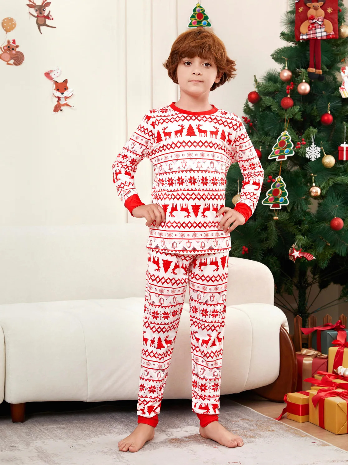 Christmas Pajamas Family Red White Stripe Matching Set Long Sleeve Pjs 241017