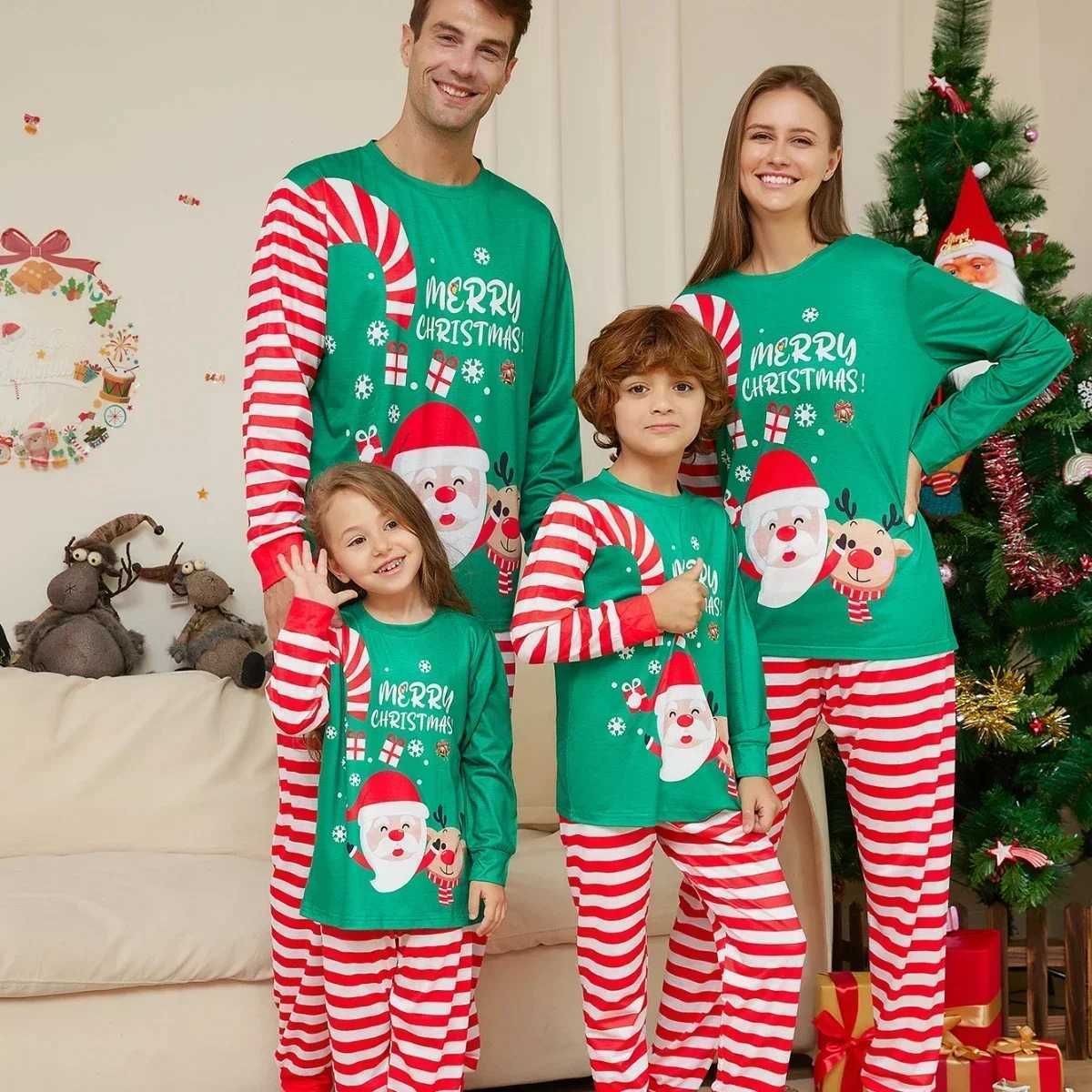 Bear Print Pajama Set Christmas Mom Set Night Dress Pajama Casual Set Christmas Family Clothing Christmas Pajama W241015