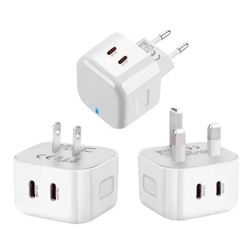 40W Dual USB C Wall Charger PD Fast Charging Block Type C Quick Charging Power Adapter US/EU/UK Plug For iPhone 16 15 14 13 Pro 12 Pro Mini iPad Samsu
