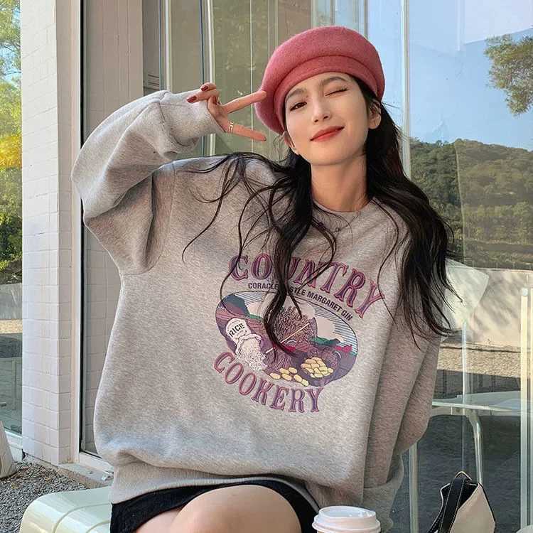 2024 New Style Womens Sweatshirt Loose Fit Fashionable Versatile Student Printing Top Jacket Autumn/winter Thin VersionX241016