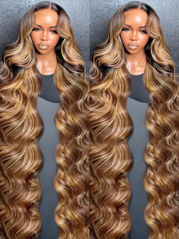 4/27 Highlight Brown Body Wave 13X4 Colored Front Human Hair Wigs Glueless 13X6 Ombre Blonde HD Lace Frontal Wig For Women