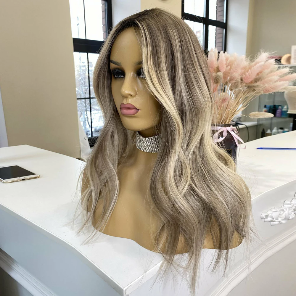 Ash Blonde Highlight ombre dark roots full Lace Wigs 100% Human Hair Cuticle Aligned Super Wave Preplucked Short Lace Front Wigs