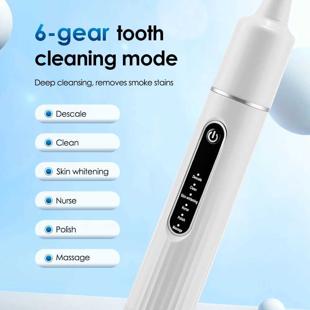 New Arrival Electric teeth cleaner sonic vibration dental dial calculus Tatar teeth removal whitening tool 6 toothbrush heads G241017