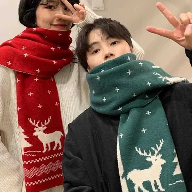 Christmas reindeer scarf mens winter cartoon reindeer snowflake scarf cute and couple scarf fashionable gift X241017