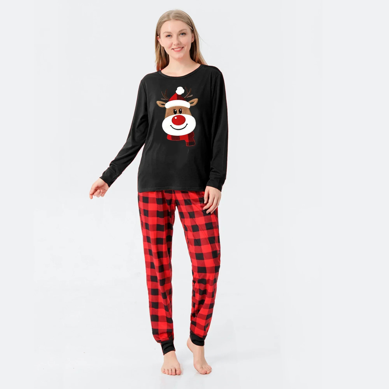 Christmas Cartoon Deer Print Pajamas Set Family Matching Outfits Soft 2 Pcs Suit Loungewear Baby Dog Romper Xmas Look 241017