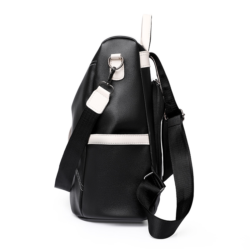 Women Soft Leather Texture Fashionable Splicing Backpack With Large Capacity Casual Shoulder For Travel