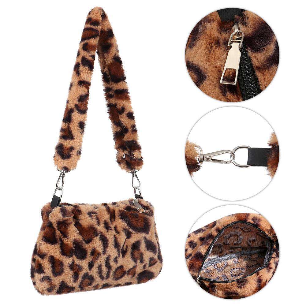 Casual Women's Handbags Underarm Leopard Plush Shoulder Animal Print Bag Messenger Crossbody Bags