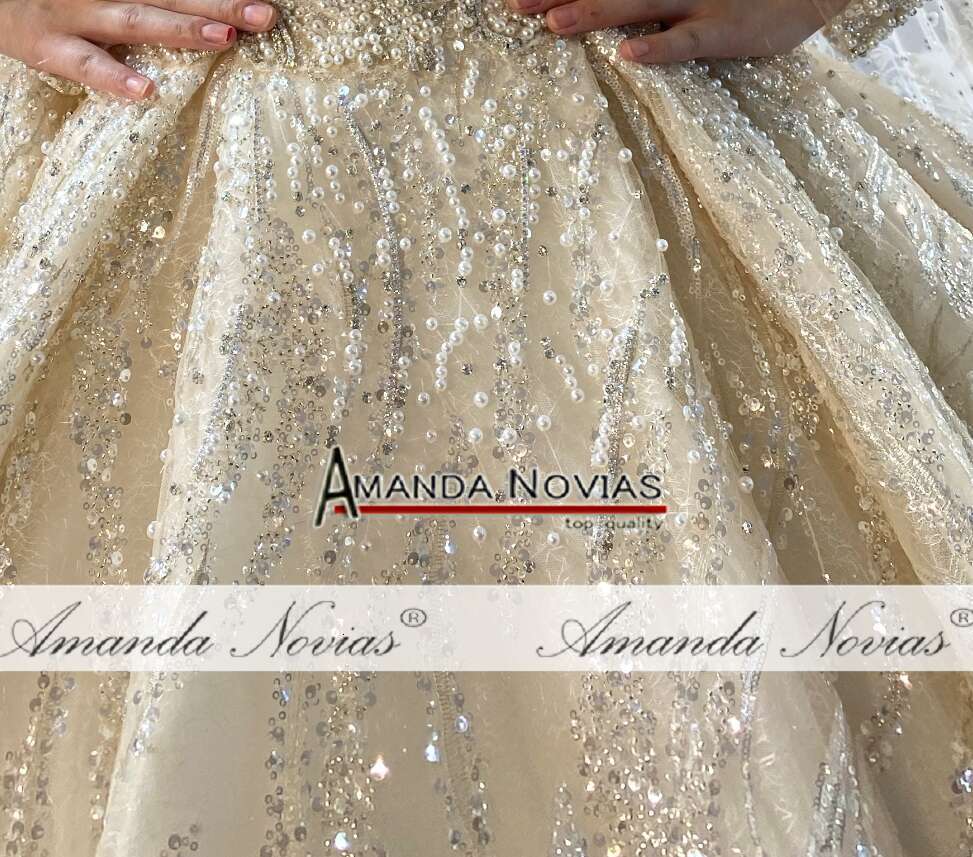 Hot sale full beading wedding with long sleeves bridal dress real work high quality