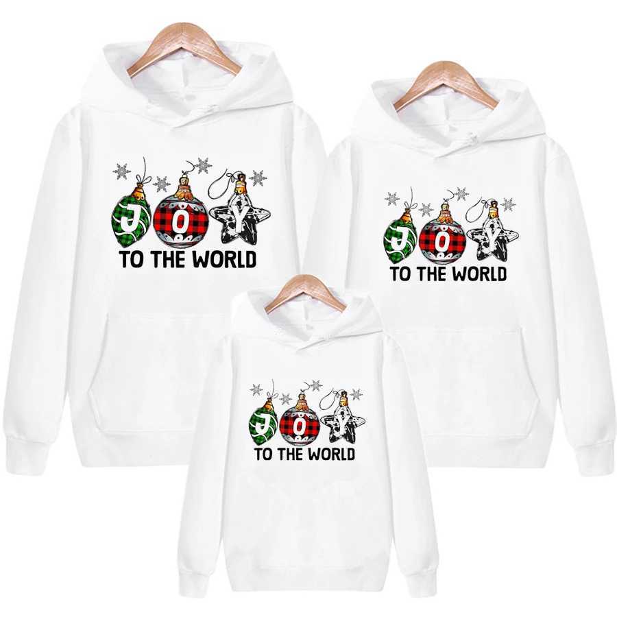 Cute Family Matching Jacket White Set Autumn Winter Top Joyful World Christmas Hoodie Sweater Christmas Gift Family Clothing W241015