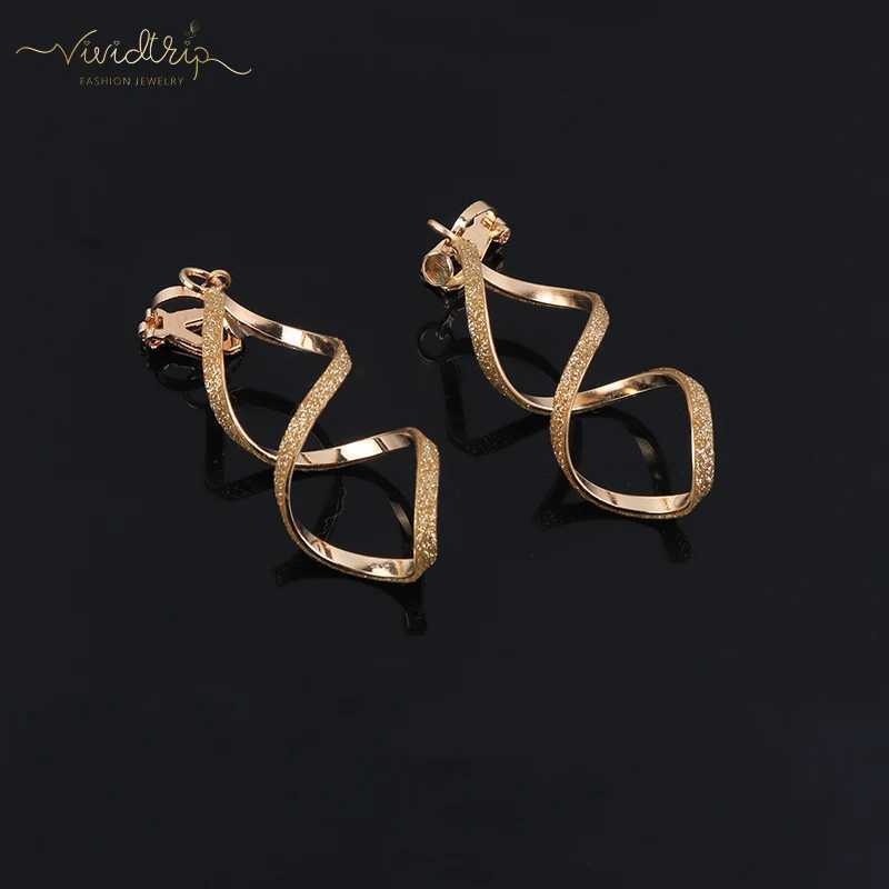 4-color geometric irregular metal wave pattern flash clip earrings with no perforations for women minimalist earrings clip fashion jewelry W241017